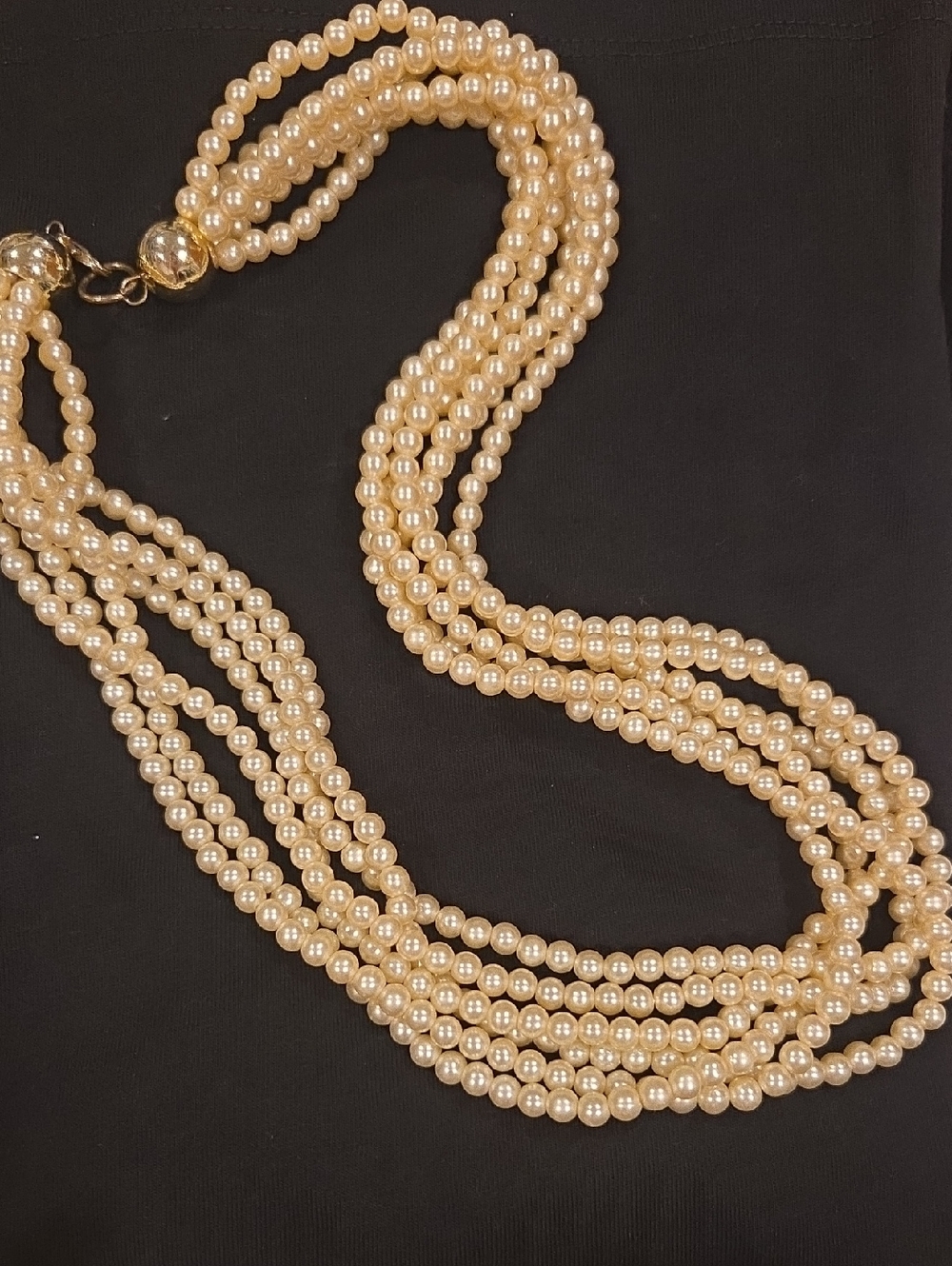 Vintage Multi-Strand Cream Pearl Necklace with Gold Clasp